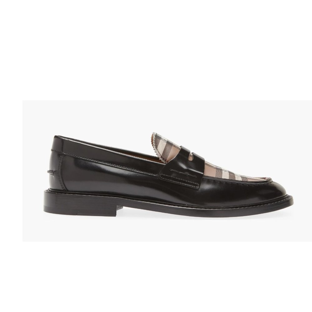 NiB Burberry Mens Black Croftwood Check Leather Penny Loafers US 7 EU 40 FLB232 - Picture 3 of 6